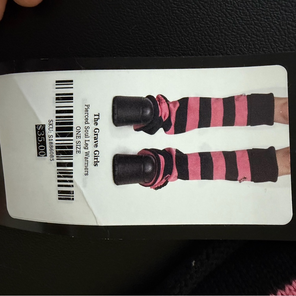 Dolls Kill Pink and Black Striped Leg Warmers - Picture 2 of 5